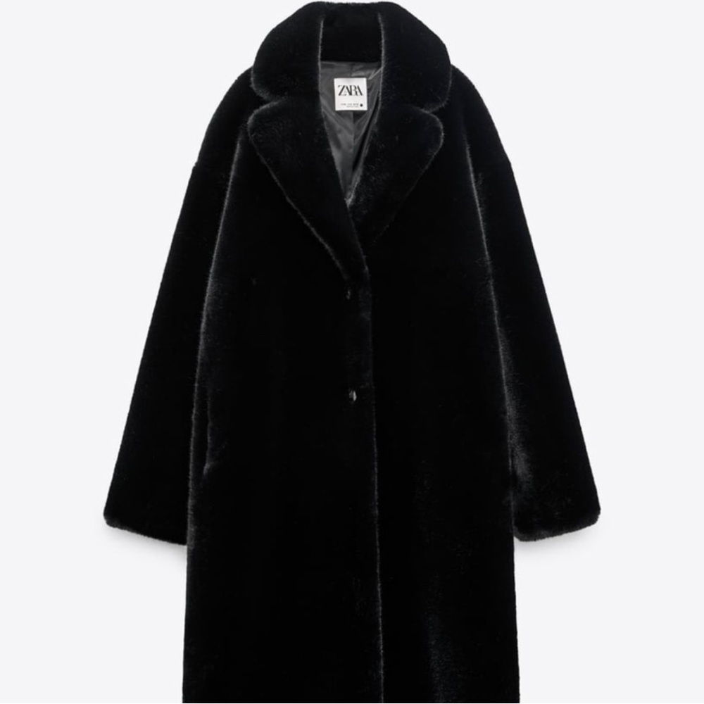Zara Black Long Faux Fur Coat